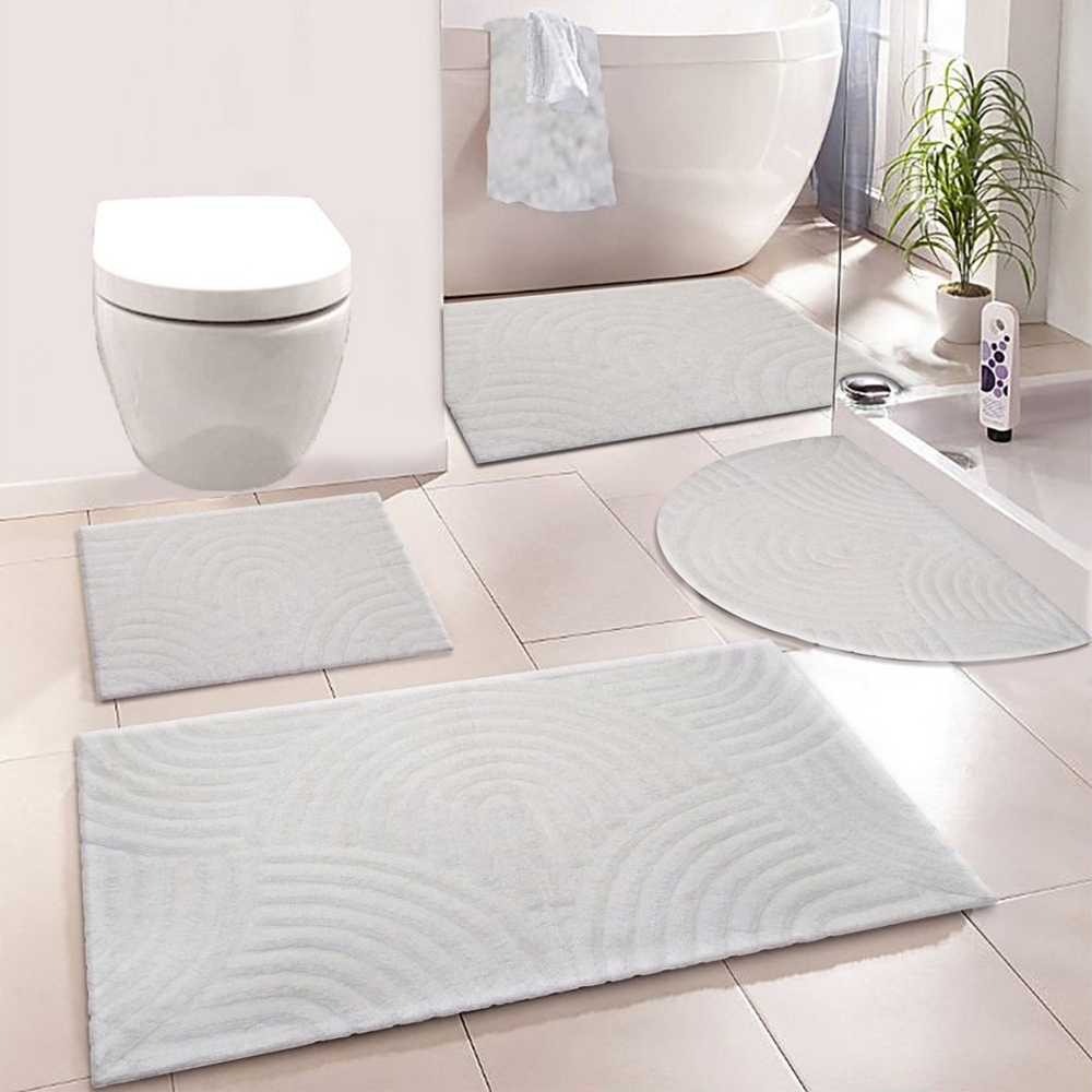 my home Badematte Juna, Badvorleger, Badezimmer Teppich, Zen, Scandi, Boho, Höhe 15 mm, rutschhemmend beschichtet, fußbodenheizungsgeeignet, Baumwolle, halbrund, Baumwolle, Hoch-Tief-Effekt, weich Bild 1