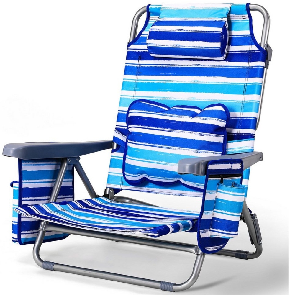 TLGREEN Klappstuhl Strandliegestuhl mit Rucksackfunktion,Strandstuhl,Campingstuhl, (5-fach verstellbare Rückenlehne, mit Armlehne Lendenkissen Kopfstütze Seitentaschen, 1 St), für Strand, Camping, Angeln, Garten Bild 1