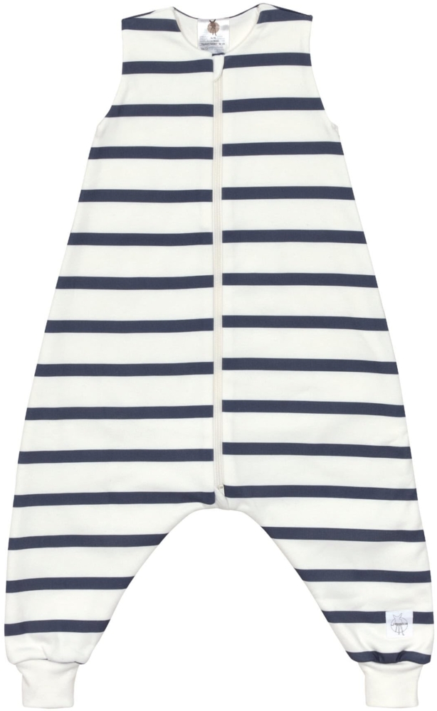 LÄSSIG Kinder Schlafoverall ärmellos 1,0 TOG atmungsaktiv aus Bio Baumwolle GOTS Zertifiziert/Sleeping Jumper Striped Milk/Navy, Größe 110/116 Bild 1