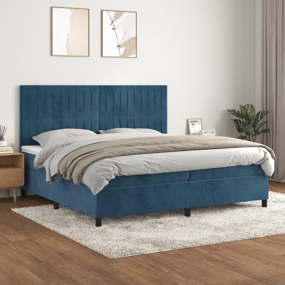 vidaXL Boxspringbett mit Matratze Dunkelblau 200x200 cm Samt 3143167 Bild 1