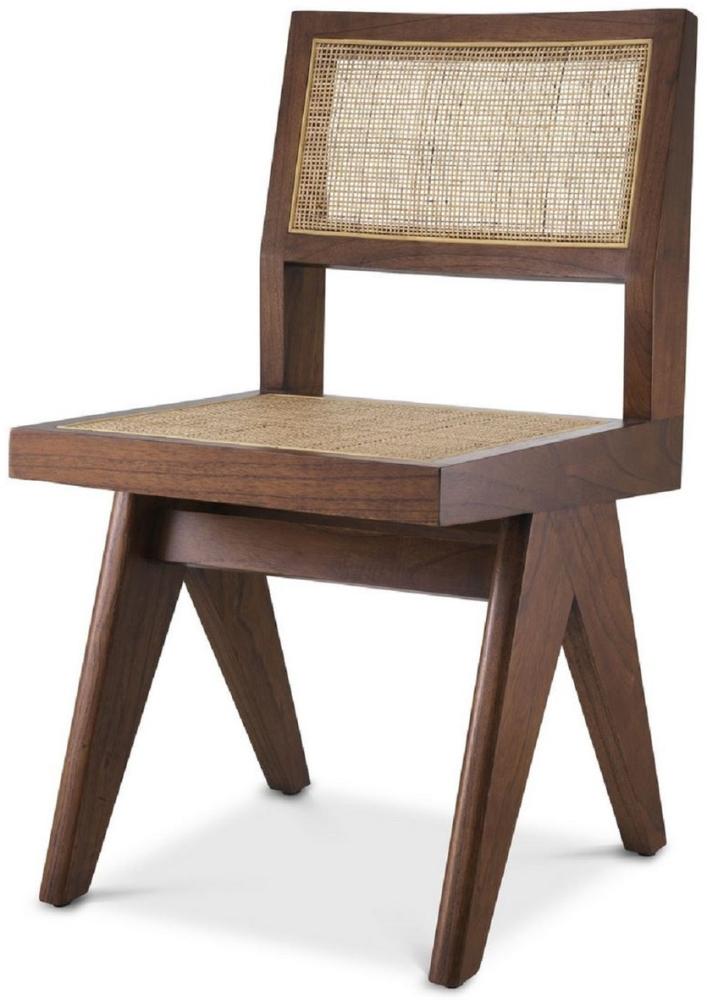 Casa Padrino Luxus Esszimmerstuhl Braun / Naturfarben 44 x 54 x H. 85,5 cm - Massivholz Stuhl mit Rattangeflecht - Luxus Esszimmer Möbel Bild 1