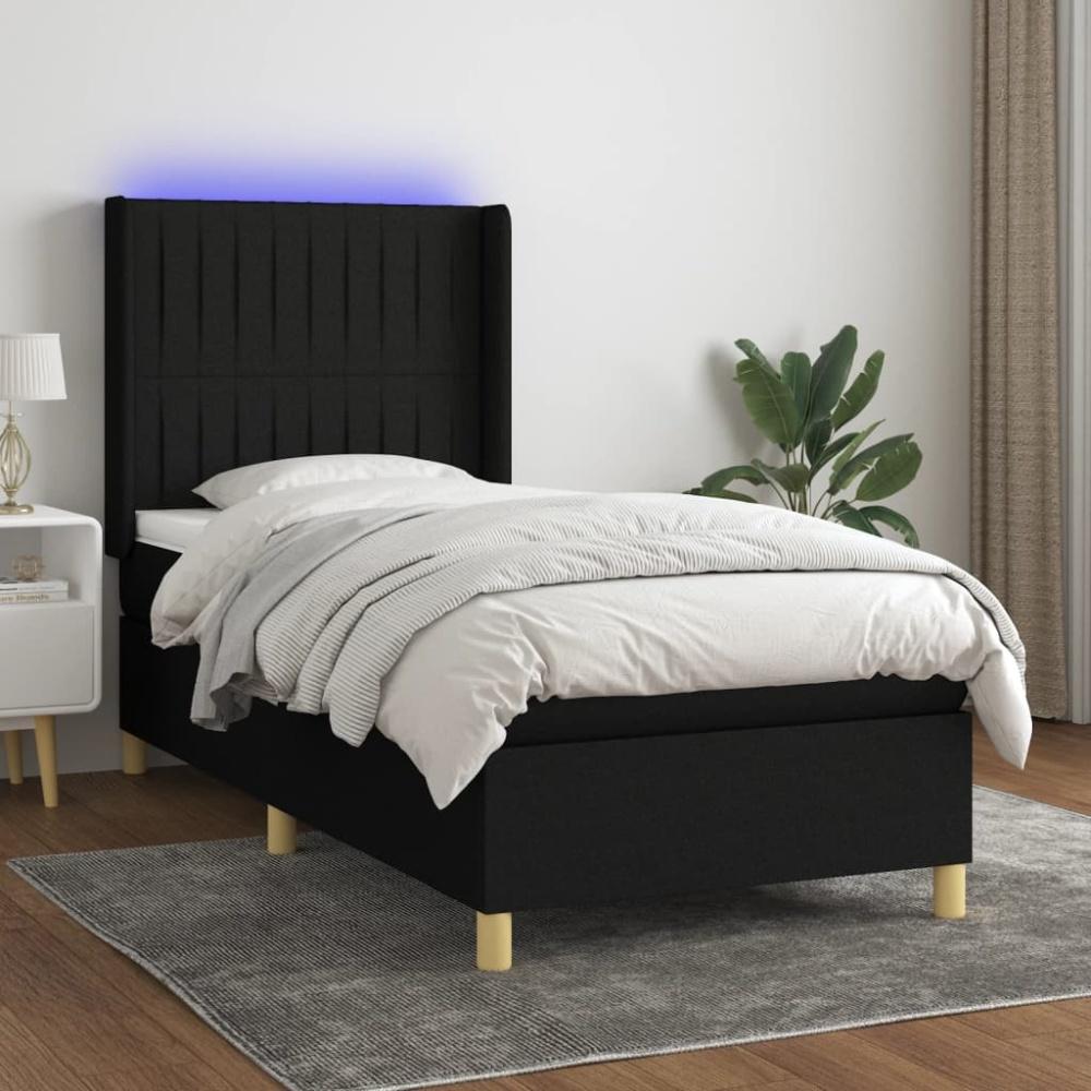 vidaXL Boxspringbett mit Matratze & LED Schwarz 90x200 cm Stoff, Härtegrad: H2 [3139007] Bild 1