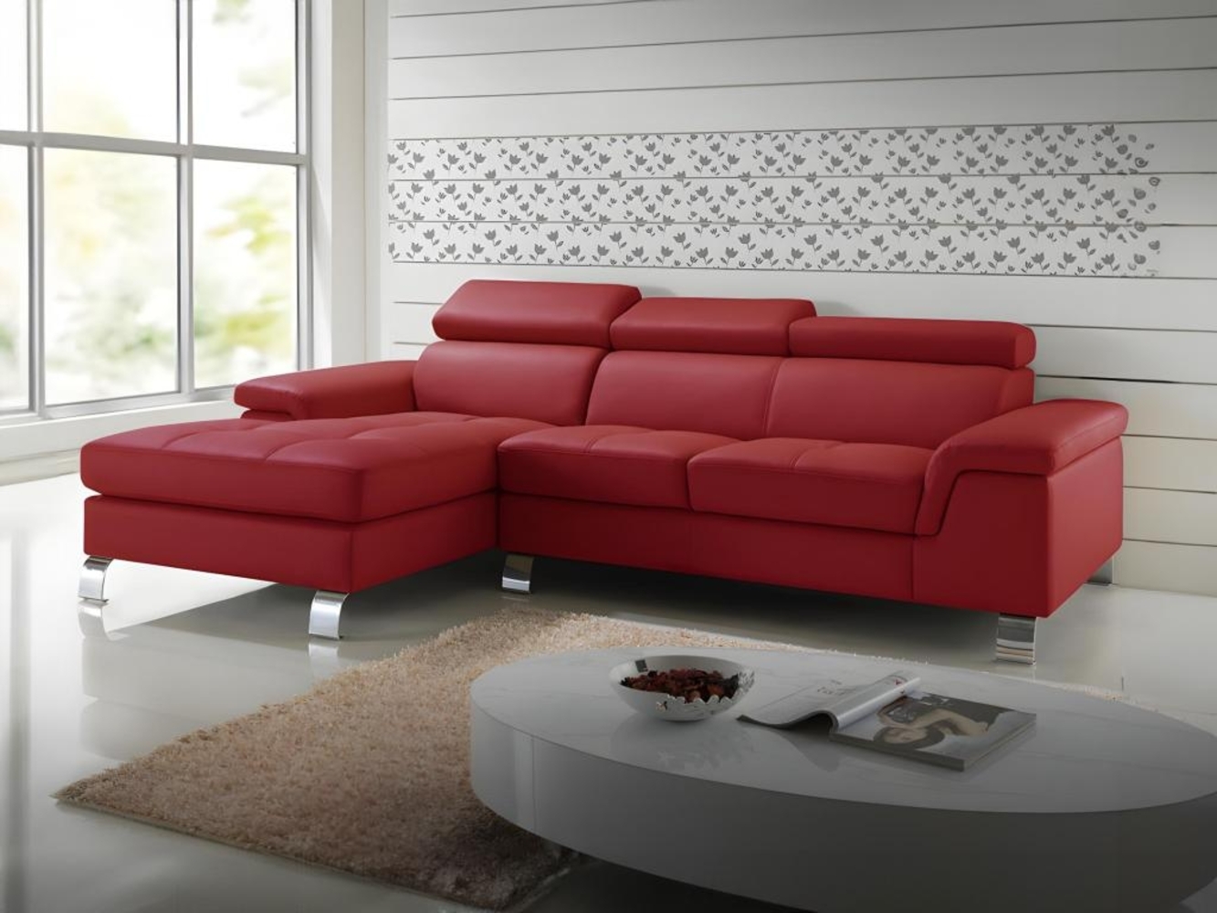 Vente-unique - Ecksofa Leder - Ecke Links - Rot - MISHIMA Bild 1