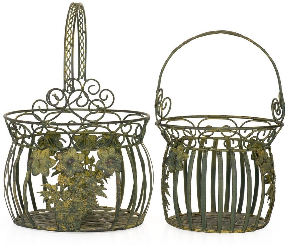 Moritz 2er Set Pflanzkörbe Metall altgrün Indoor Outdoor Pflanztopf für Garten Terasse zum Hängen Korb Pflanzgefäß Bild 1