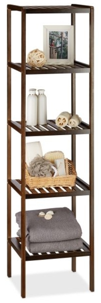 Relaxdays Badregal mit 5 Ablagen, Bambus braun, 34,5 x 33 x 139,5 cm Bild 1