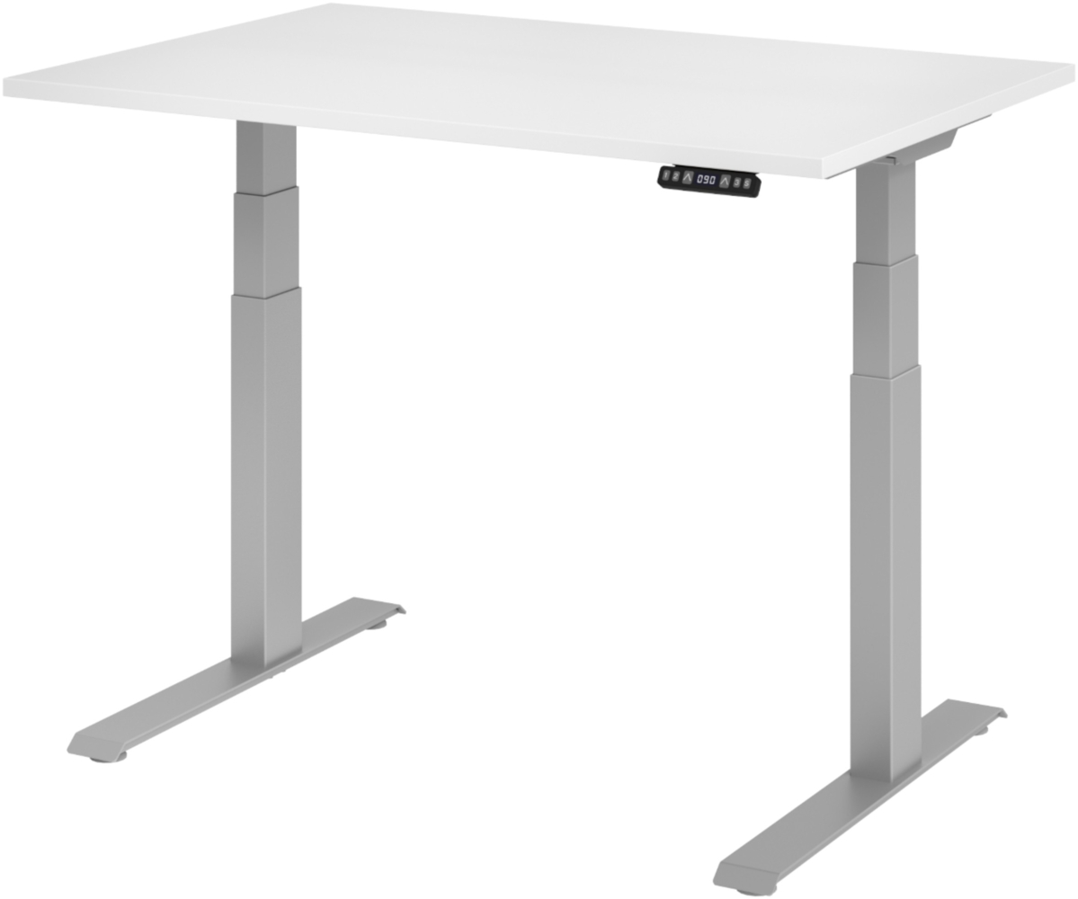 bümö elektrisch höhenverstellbarer Schreibtisch 120x80 cm in weiß, Gestell silber mit Memory-Steuerung, elektrischer Bürotisch höhenverstellbar Gaming Tisch, XDKB12-W-S Bild 1