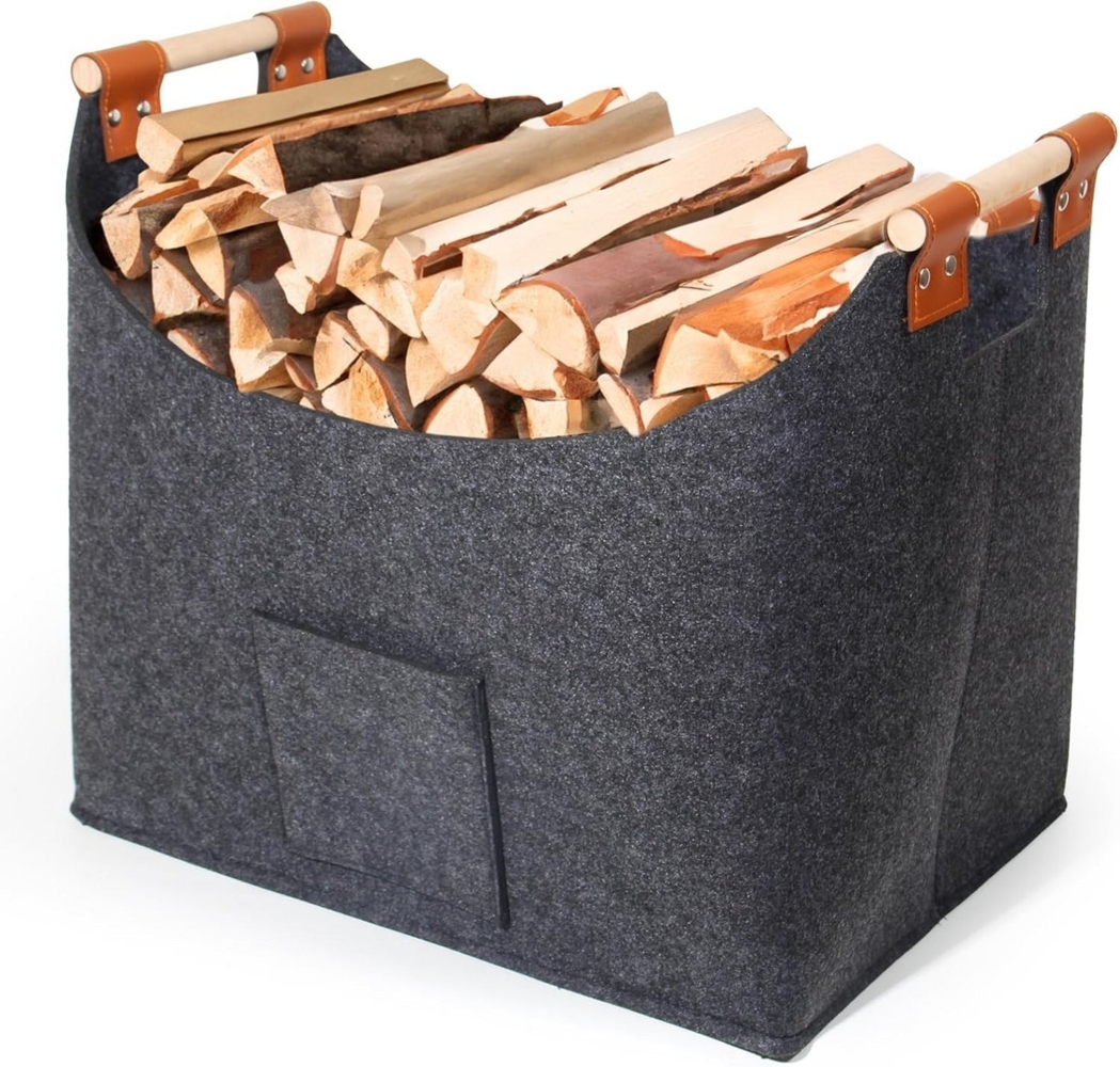 Zedelmaier Kaminholzkorb Holzkorb fürKaminholz,Aufbewahrungskorb Groß,Dicker Filztasche Shopper, Extra dicker (5mm) Bild 1