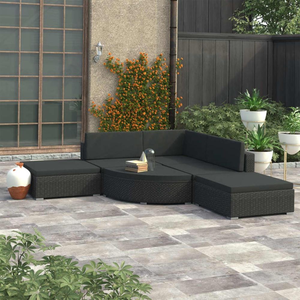 vidaXL 6-tlg. Garten-Lounge-Set mit Auflagen Poly Rattan Schwarz Bild 1