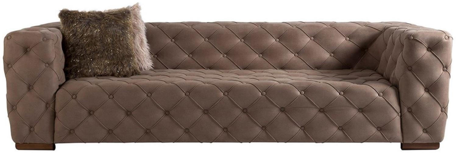 Casa Padrino Luxus Chesterfield 3er Sofa Grau / Braun 240 x 95 x H. 81 cm - Chesterfield Wohnzimmer Sofa - Chesterfield Wohnzimmer Möbel - Luxus Kollektion Bild 1
