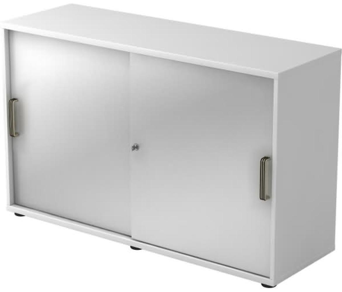 Schiebetürschrank 2 Ordnerhöhen, 120cm SG Weiß / Silber Bild 1