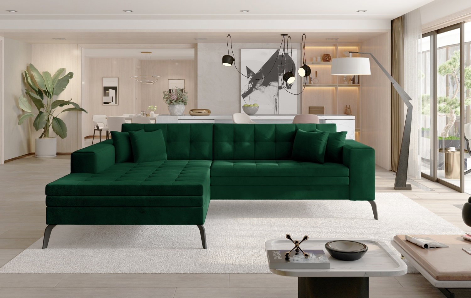 Solange, Ecksofa, Eckcouch, Dunkelgrün Bild 1