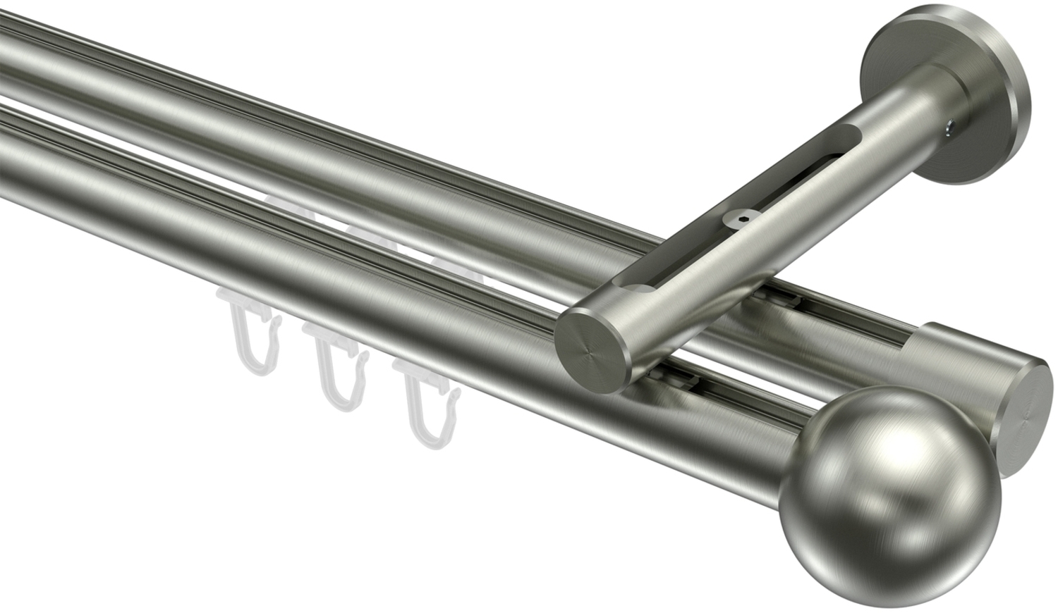 Innenlauf-Gardinenstangen-Set Siteno Luino 140 cm, 2-läufig, 20 mm Ø Edelstahl-Optik Bild 1