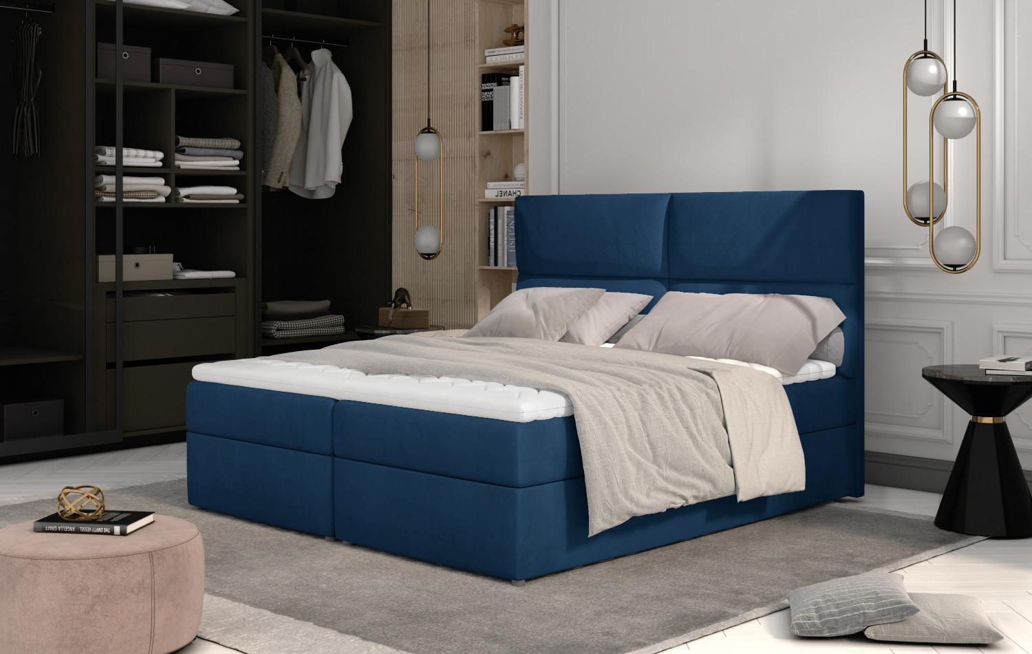 Boxspringbett HAZEL 180x200 cm Stoff Monolith Blau Bild 1
