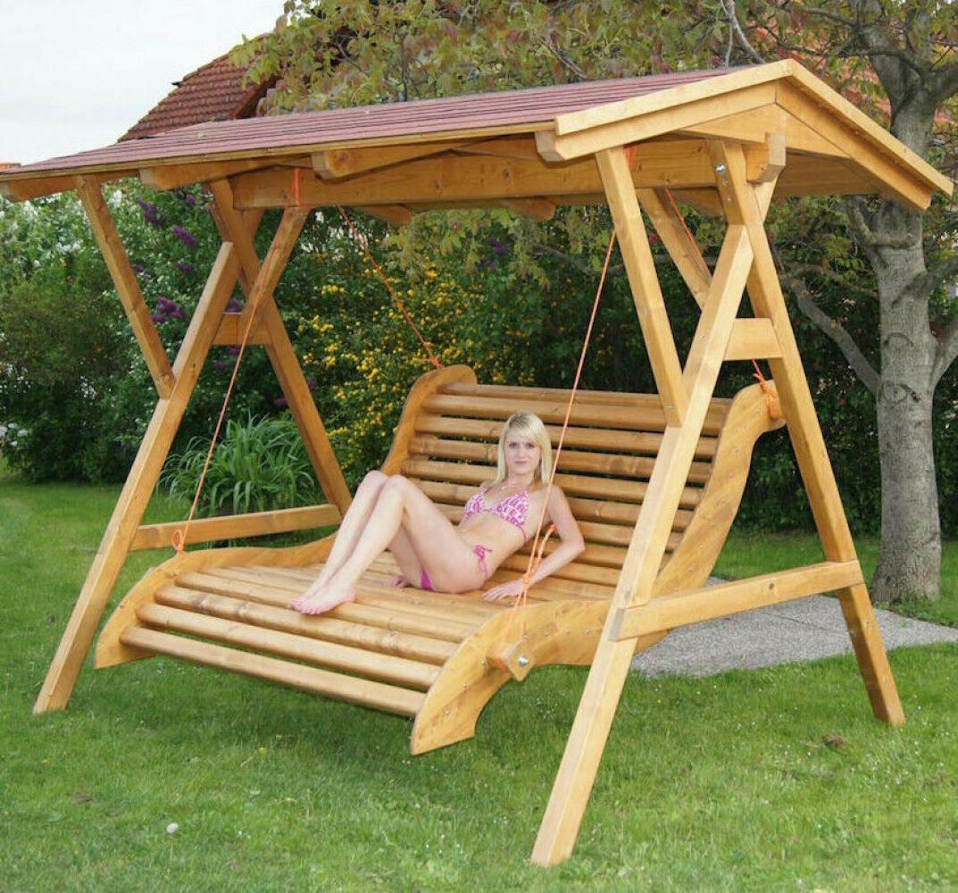 XXL Luxus Holz Hollywoodschaukel Premium Massivholz 242x201x265 -Gartenschaukel a1 Bild 1