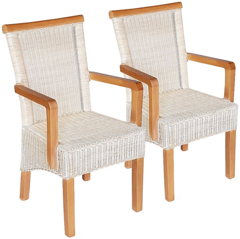 Esszimmer Stühle Set 2 Stück mit Armlehnen Rattanstühle weiß Perth Rattan Kor... Bild 1