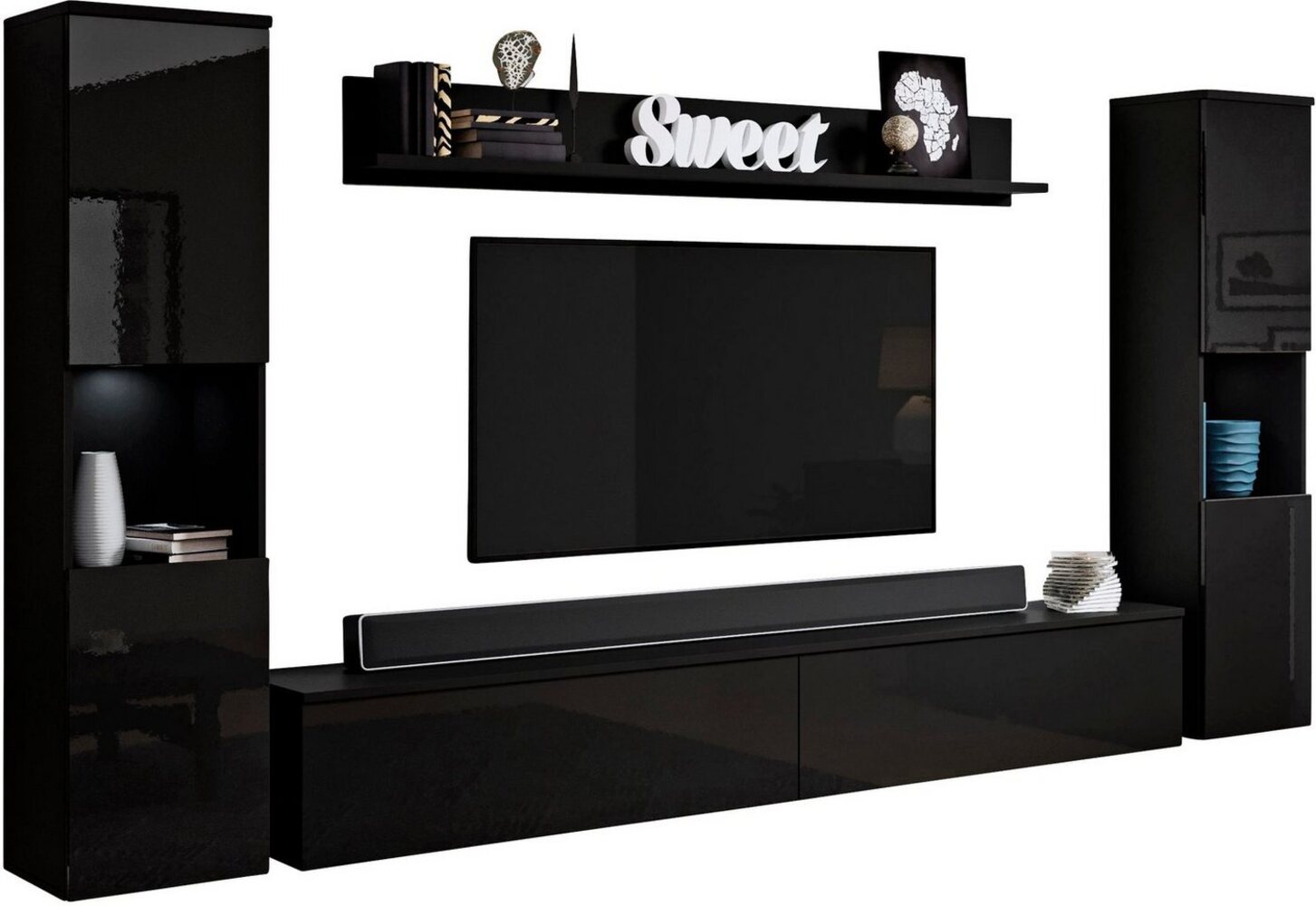 INOSIGN Wohnwand PARIS, (Komplett-Set, 4-St), TV-Wand 260cm breite, grifflose Design, stehend und hängend montierbar Bild 1