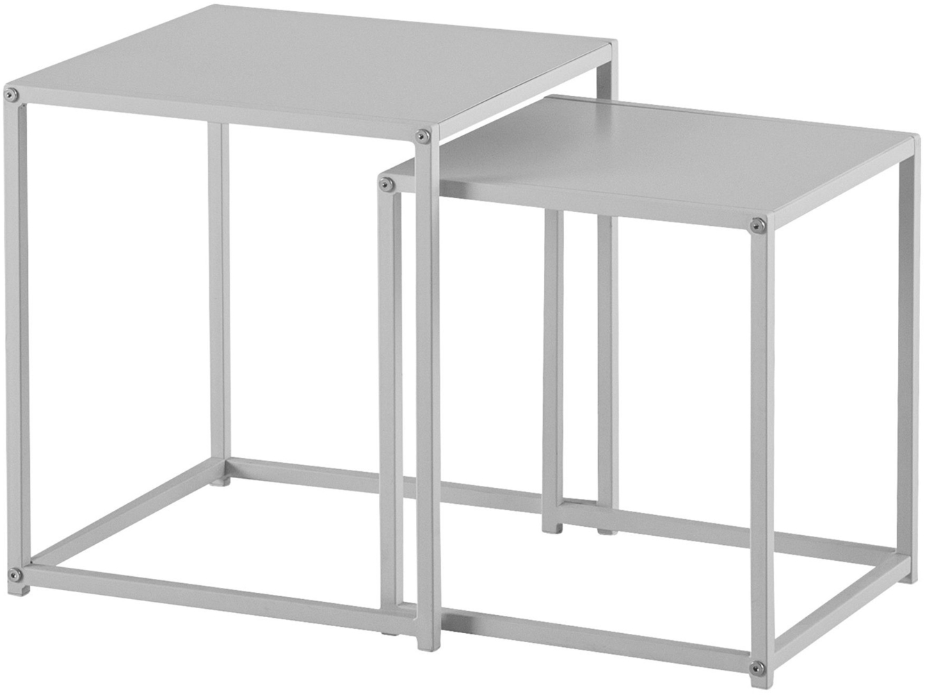 Wohnzimmertisch 2er Set Metall Beistelltisch Eckig Weiß, Design Beistelltisch Industrial, Sofatisch Couchtisch Quadratisch, Tischset 2-teilig Satztisch Stahl Bild 1