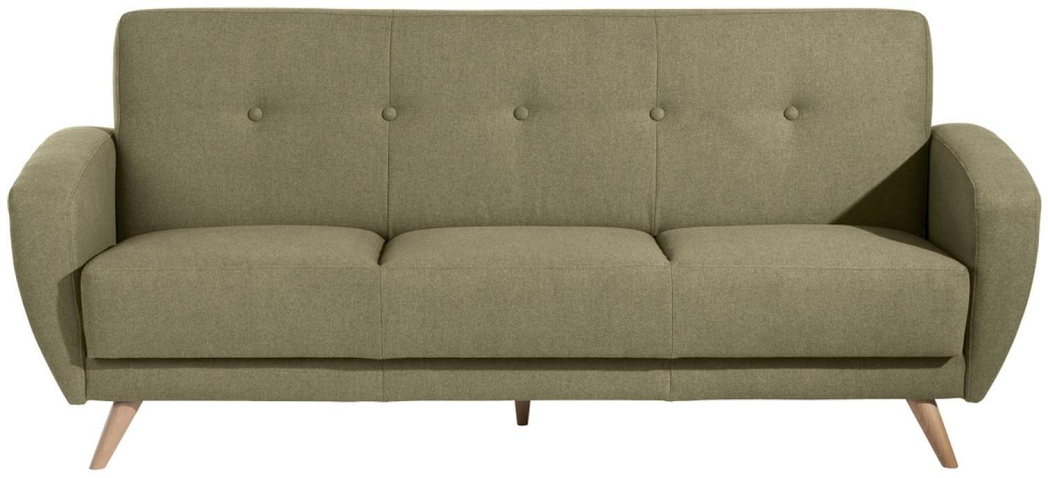 Jerry Sofa 3-Sitzer mit Bettfunktion Samtvelours Olive Buche Natur Bild 1