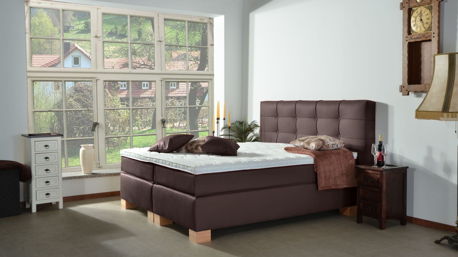 Meisterbetten Boxspringbett Wera 180x200 in KL-Mocca, Matratzenbezug Nano, Komfortschaum-Topper Bild 1