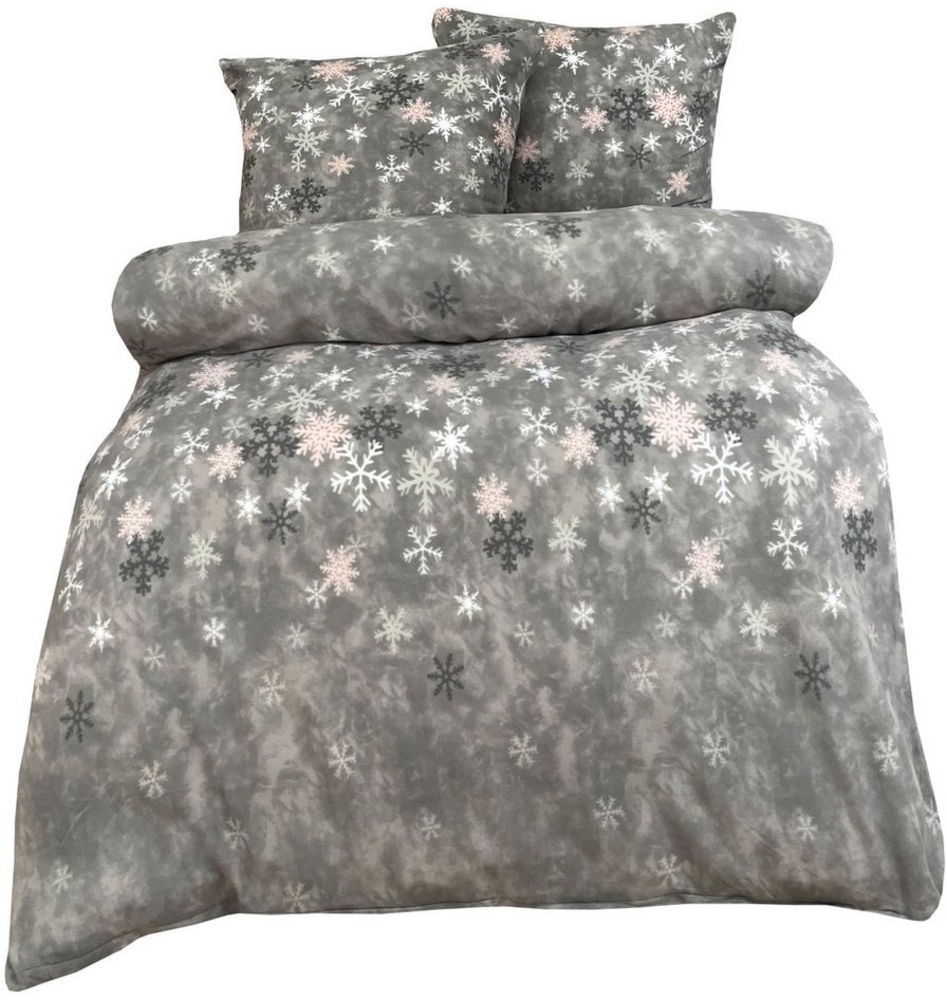 Leonado Vicenti Bettwäsche Winter flauschig warm, Fleece, 2 teilig, Thermofleece kuschelig weich, Schneeflocken Bild 1