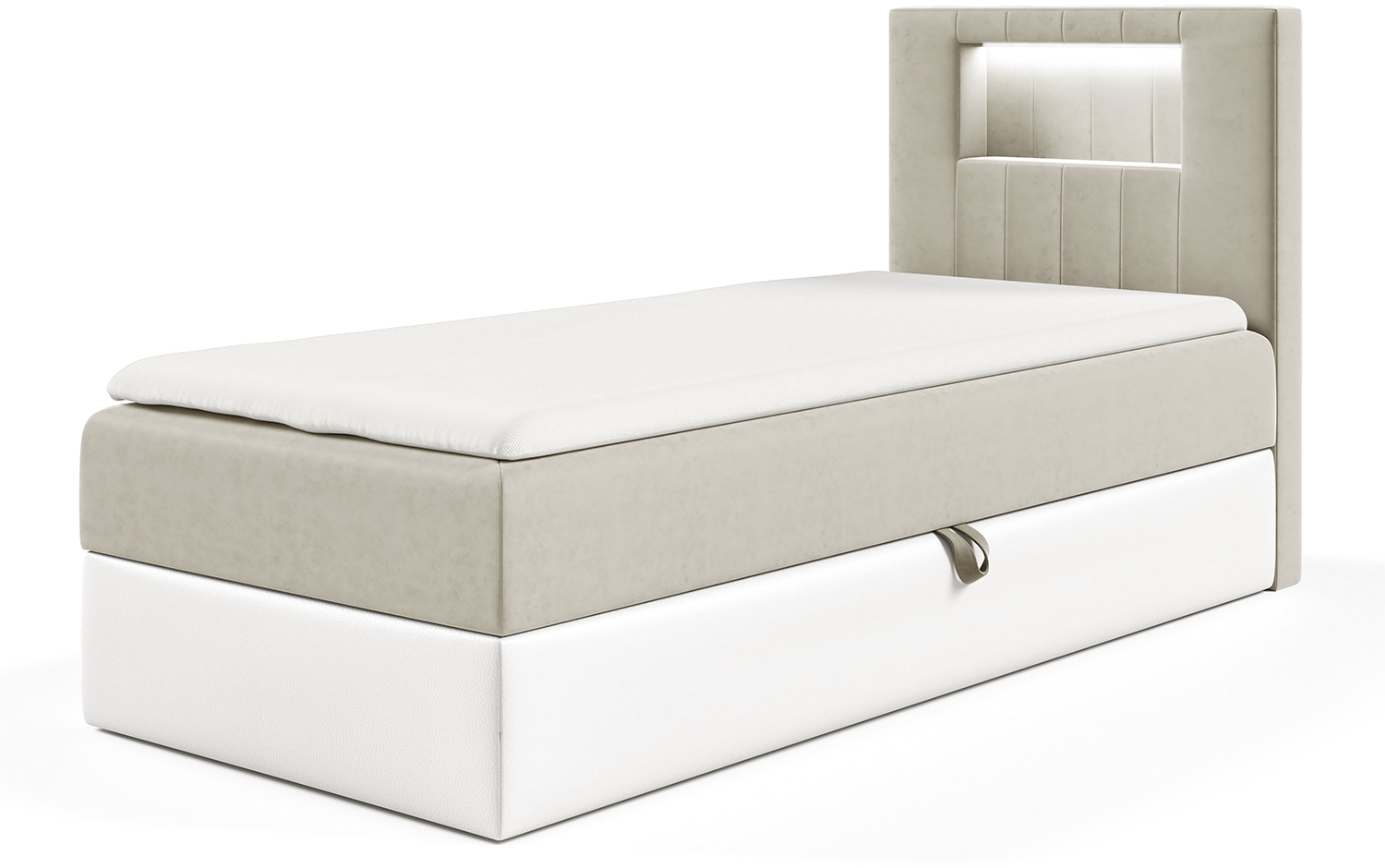 MEBLINI Kinderbett mit Bettkasten GARETH 1 90x200 Rechts - H3/Beige Samt Gepolstert Einzelbett mit Matratze - Polsterbett mit Stauraum - Bett mit Kopfteil – Stauraumbett Bild 1