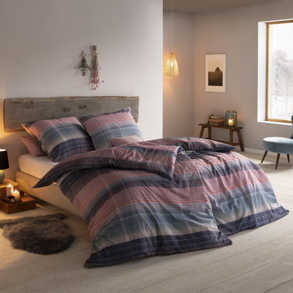 Estella Flanell Bettwäsche St. Moritz 4414-985 Streifen Blau 135x200 Bild 1