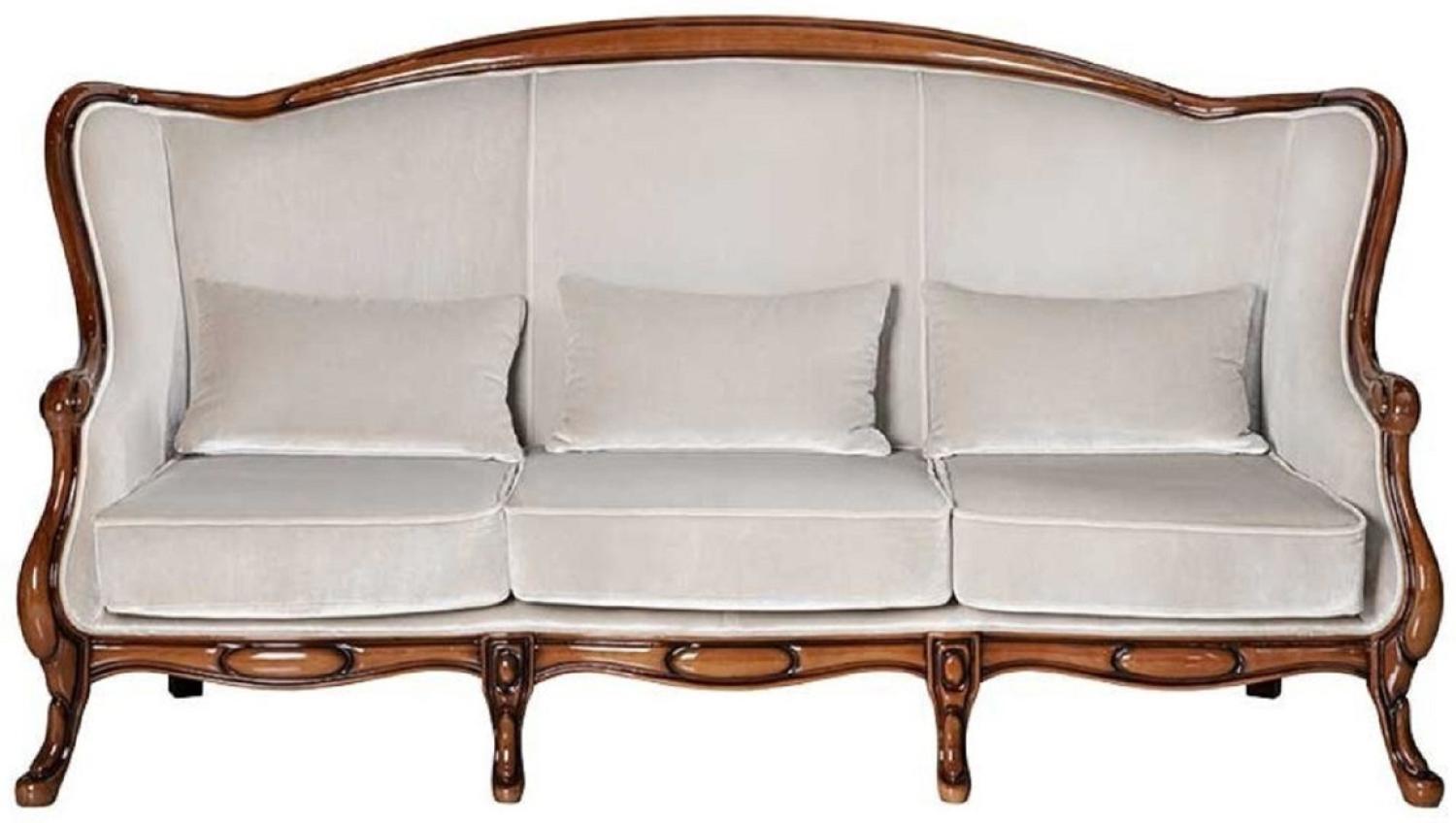 Casa Padrino Luxus Jugendstil Sofa Grau / Dunkelbraun Hochglanz 202 x 85 x H. 100 cm - Elegantes Wohnzimmer Sofa - Wohnzimmer Möbel - Luxus Möbel im Jugendstil - Barock & Jugendstil Möbel Bild 1