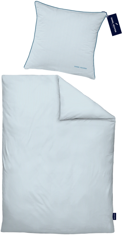 Daniel Hechter Bettwäsche Satin 0061304 LÄNGSSTREIFEN, taubenblau, 1x 135x200 cm + 1x 80x80 cm Bild 1
