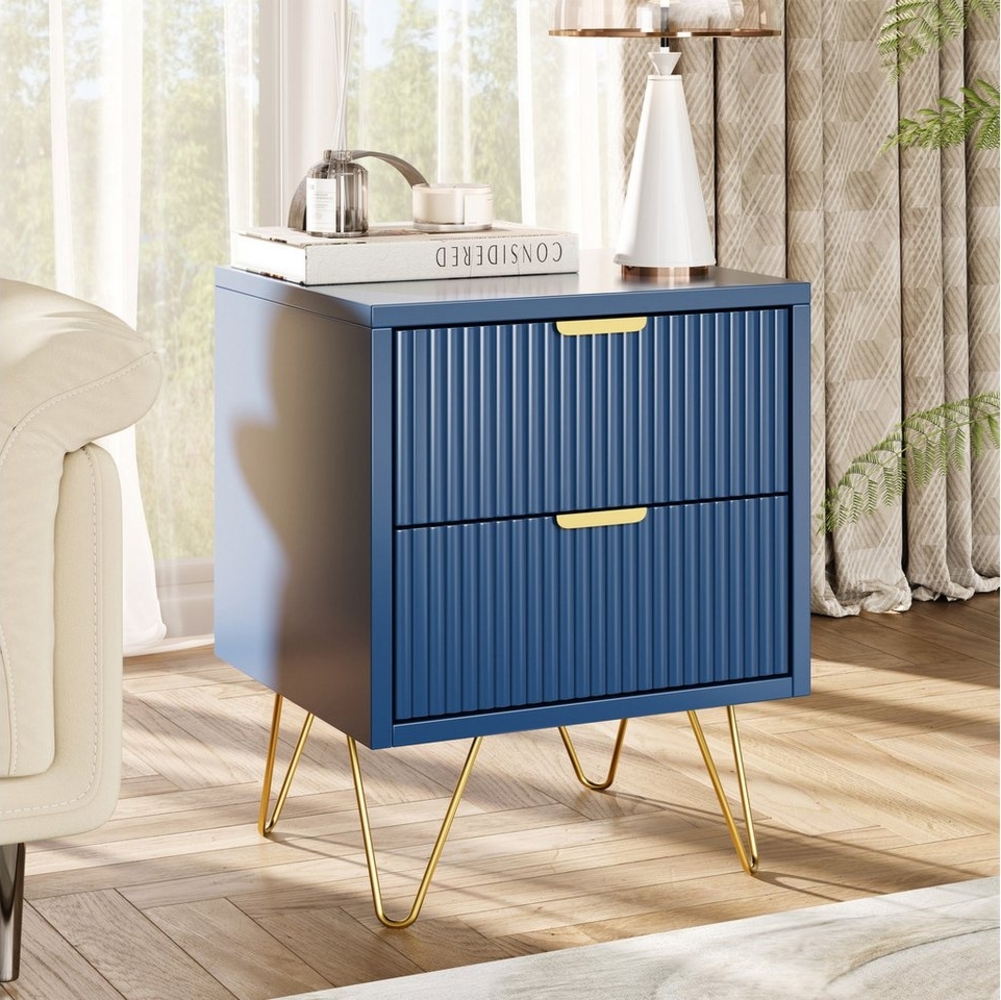 Furnishings Home Nachttisch Wohnzimmertisch Ablagetisch Schreibtisch (1-St, Perfekt für Wohnzimmer und Schlafzimmer), Beistelltisch mit 2 Schubladen, Metall beine Bild 1