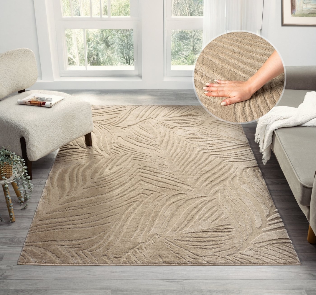 OTTO home Teppich Samia, Hoch-Tief-Struktur, rechteckig, Höhe: 19 mm, leichter Glanz, Floral, Blätter, Modern, Wohnzimmer, Schlafzimmer Bild 1