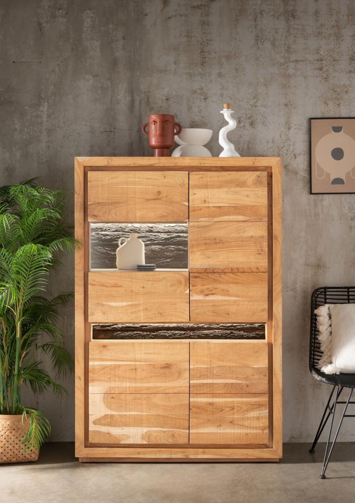 Highboard inkl. Beleuchtung 103x152cm "Trondheim" Akazie massiv Bild 1