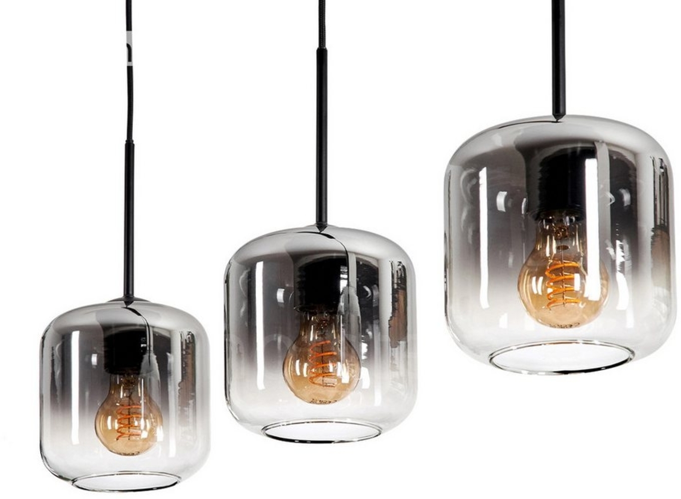 hofstein Hängeleuchte Hängelampe aus Metall/Glas in Schwarz/Rauchfarben/Klar, ohne Leuchtmittel, im Vintage/Retro Design, Glasschrime Ø15cm, 3x E27, ohne Leuchtmittel Bild 1