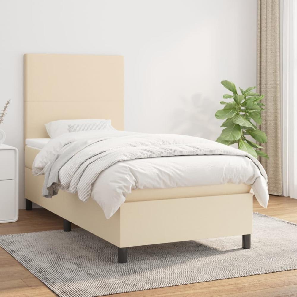 vidaXL Boxspringbett mit Matratze Creme 100x200 cm Stoff 3141598 Bild 1