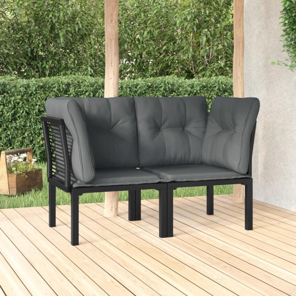 vidaXL Garten-Eckstühle mit Kissen 2 Stk. Schwarz & Grau Poly Rattan 362801 Bild 1