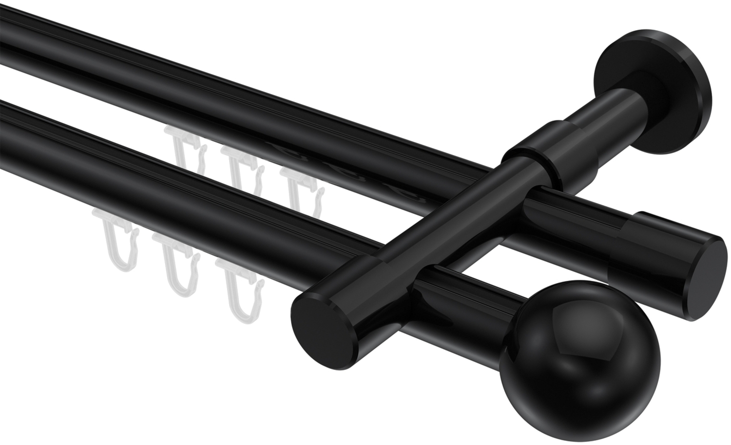 Innenlauf-Gardinenstangen-Set Prestige Luino 100 cm, 2-läufig, 20 mm Ø Schwarz Bild 1