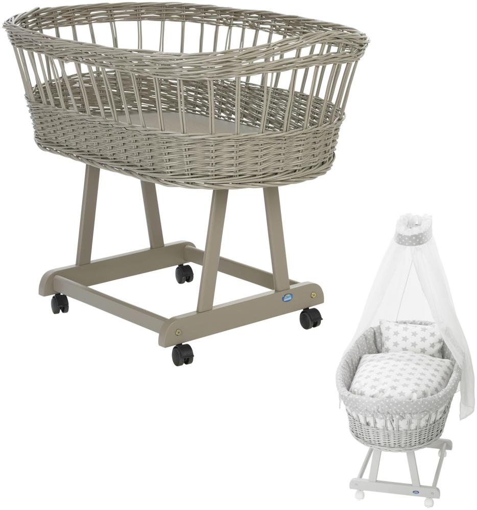 Alvi Stubenwagen Birthe taupe 80x46 cm mit Stubenwagenset Stars silber Bild 1