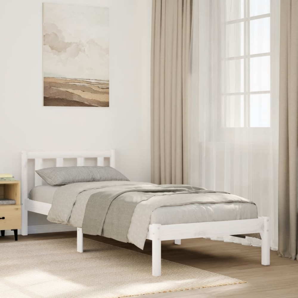 vidaXL Massivholzbett Extra Lang ohne Matratze Weiß 100x220 Kieferholz 852447 Bild 1