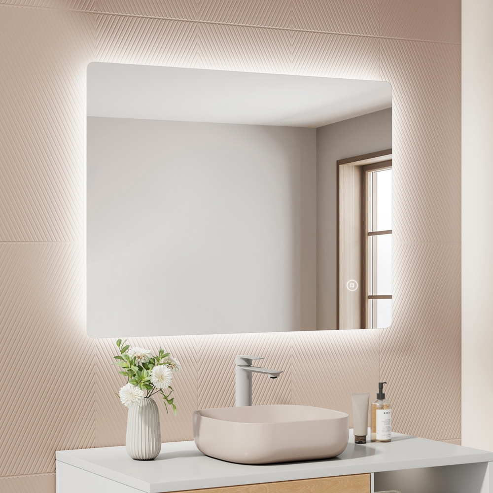 EMKE LED Badspiegel mit Beleuchtung 80x60cm Kaltweiß Touch Dimmbar Wandspiegel Bild 1