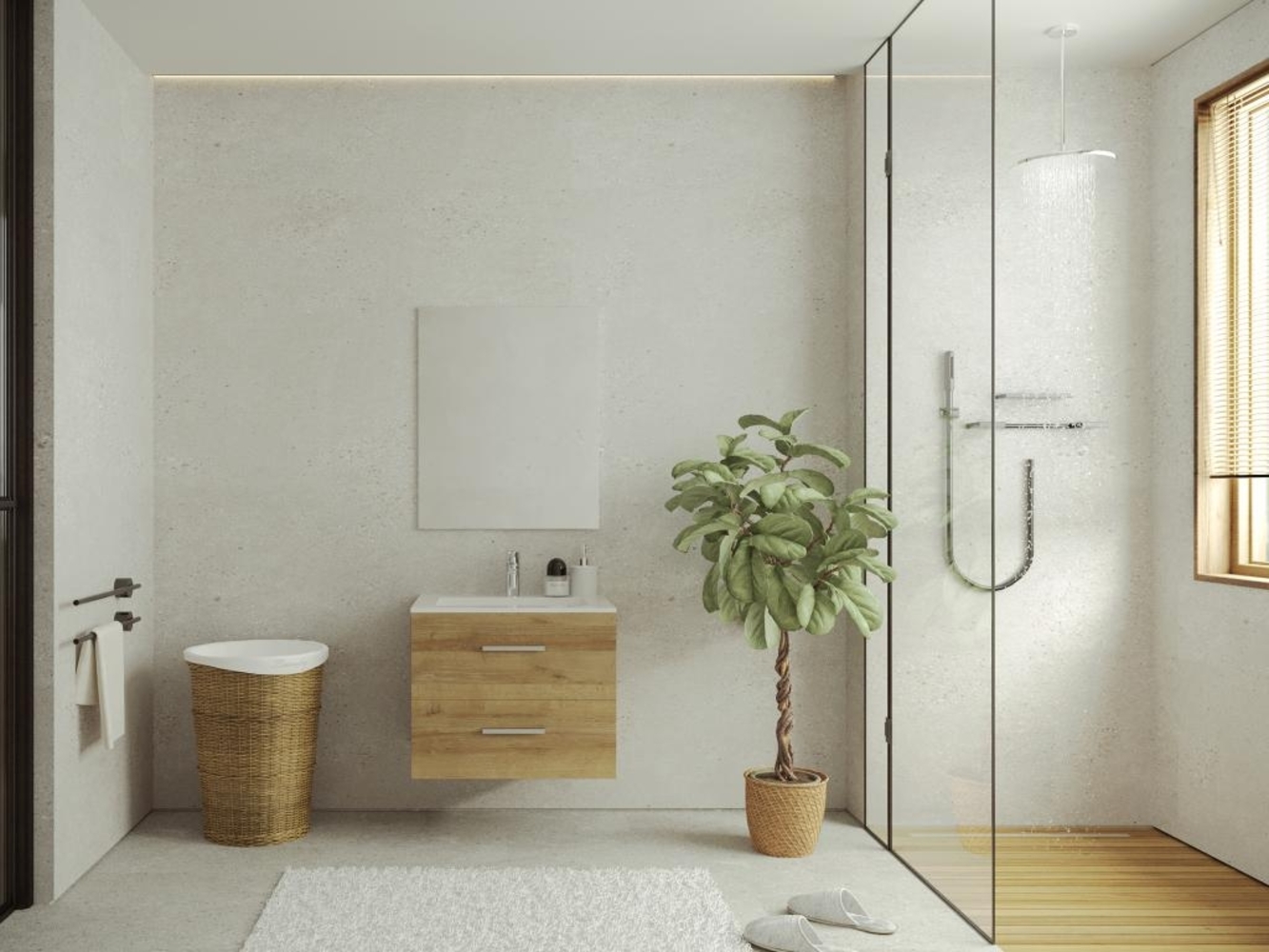 Vente-unique - Waschbeckenunterschrank hängend mit Einzelwaschbecken - Helles Holzfarben - 60 cm - KAYLA Bild 1