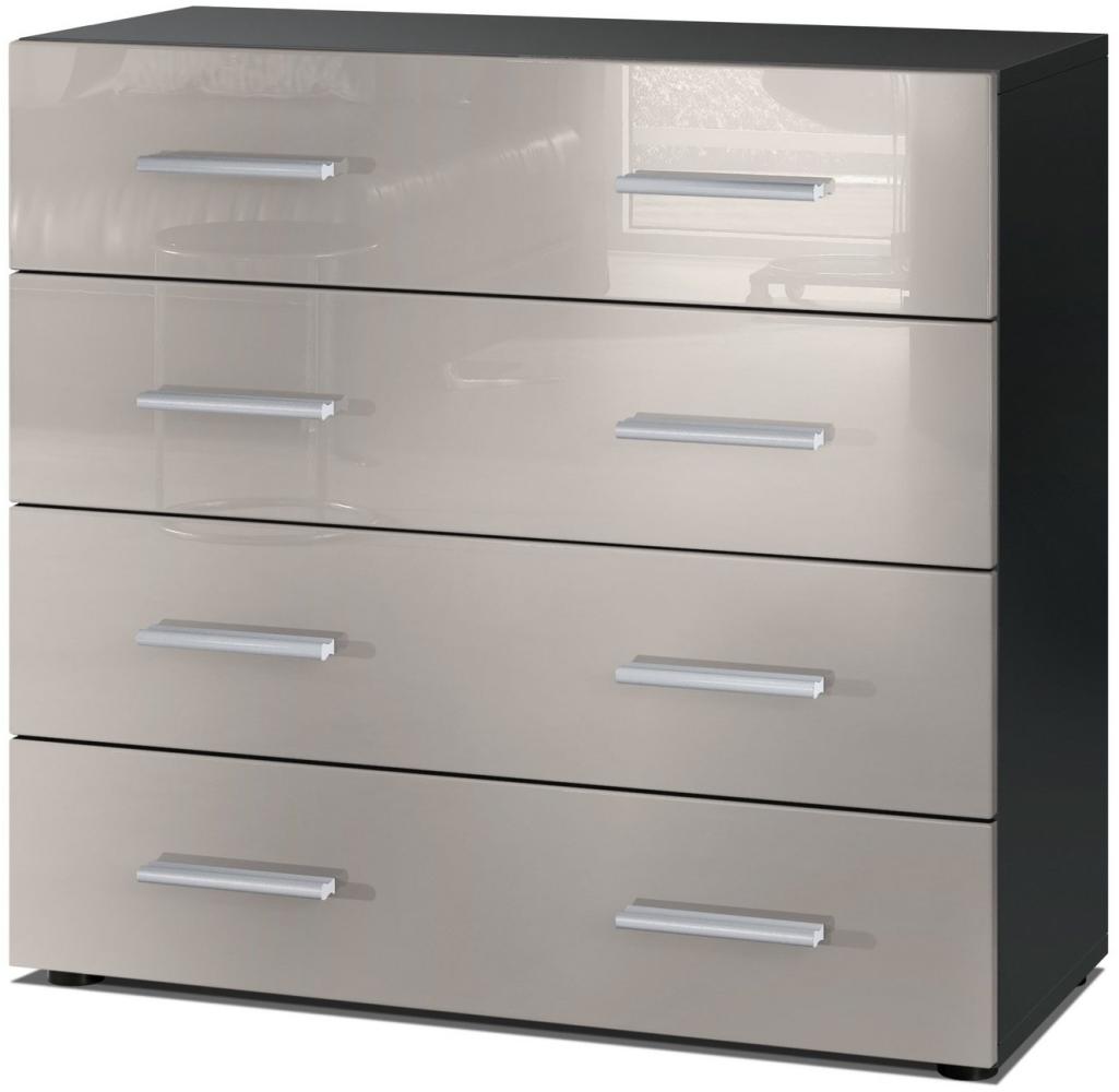 Vladon Sideboard Pavos, Kommode mit 4 Schubladen, Schwarz matt/Sandgrau Hochglanz (76 x 72 x 35 cm) Bild 1