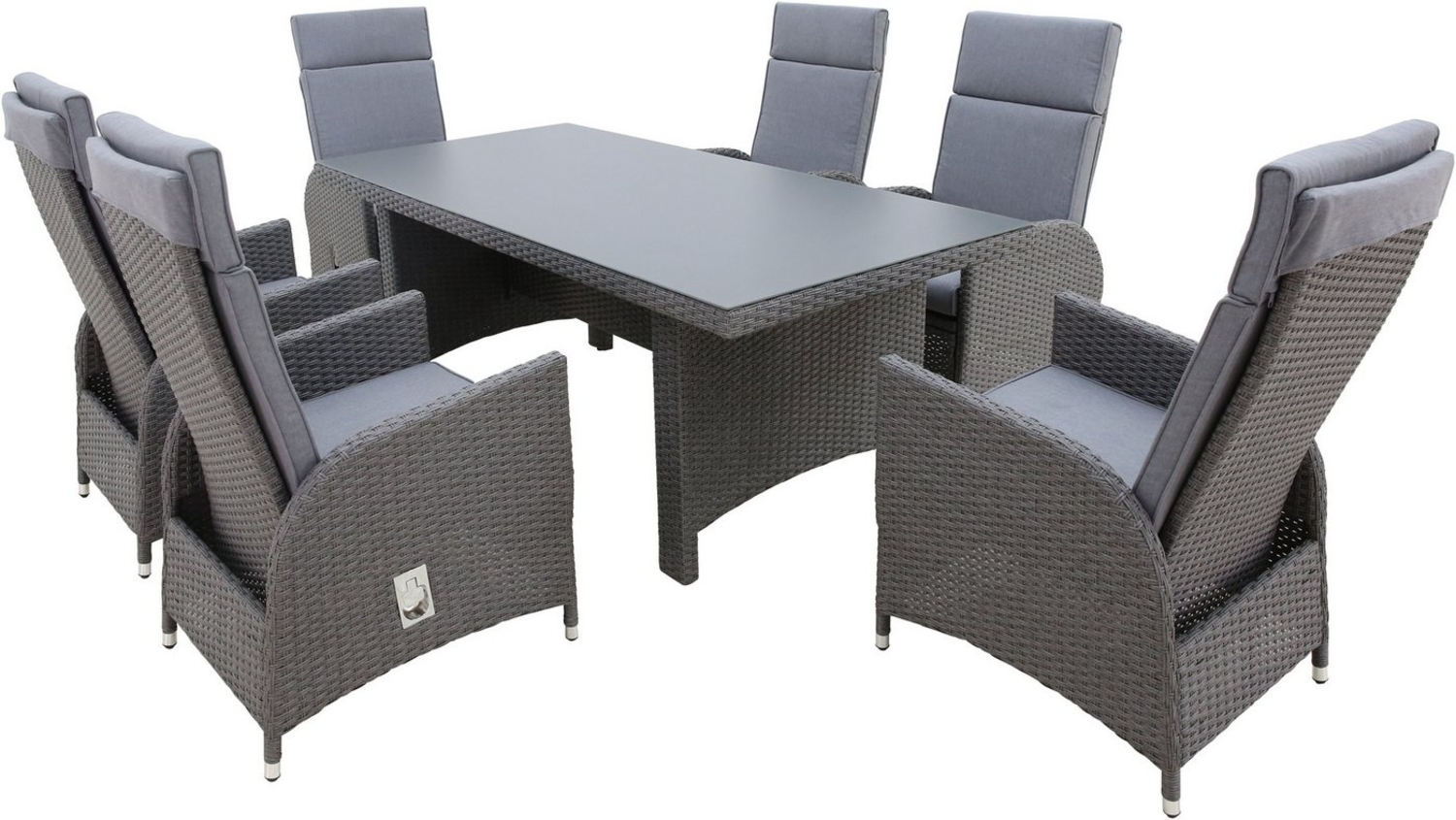 KONIFERA Garten-Essgruppe »Newcastle«, (Set, 13-tlg, 6 Sessel, Rückenlehne verstellbar, Tisch 95x200x75 cm, inkl. Auflagen), Aluminium/Polyrattan Bild 1