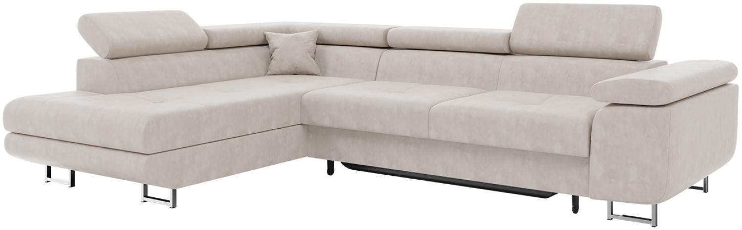 MEBLINI Schlafcouch mit Bettkasten - CARL - 272x202x63cm Links - Beige Samt - Ecksofa mit Schlaffunktion - Sofa mit Relaxfunktion und Kopfstützen - Couch L-Form - Eckcouch - Wohnlandschaft Bild 1