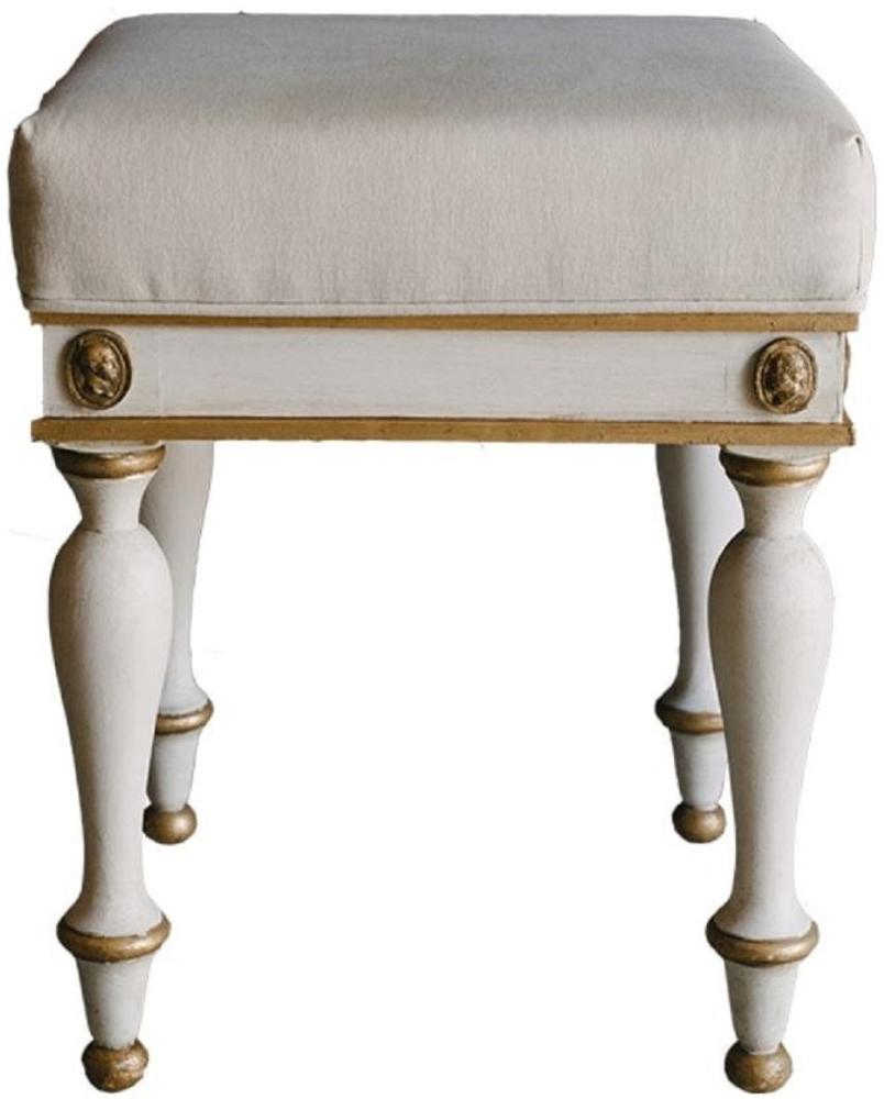 Casa Padrino Luxus Barock Hocker Weiß / Antik Gold 41 x 41 x H. 54 cm - Massivholz Sitzhocker im Barockstil - Barockmöbel Bild 1