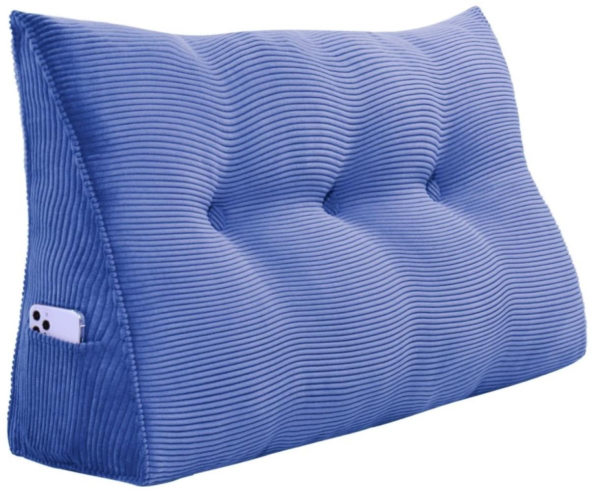 VERCART Großes Keilkissen, Langes Lesekissen, Bettruhe Rückenkissen, Dreieckiges Liegekissen, Dekoratives Kopfteilkissen für Tagesbett oder Tiefes Sofa, Cord Jeansblau, 100cm Bild 1