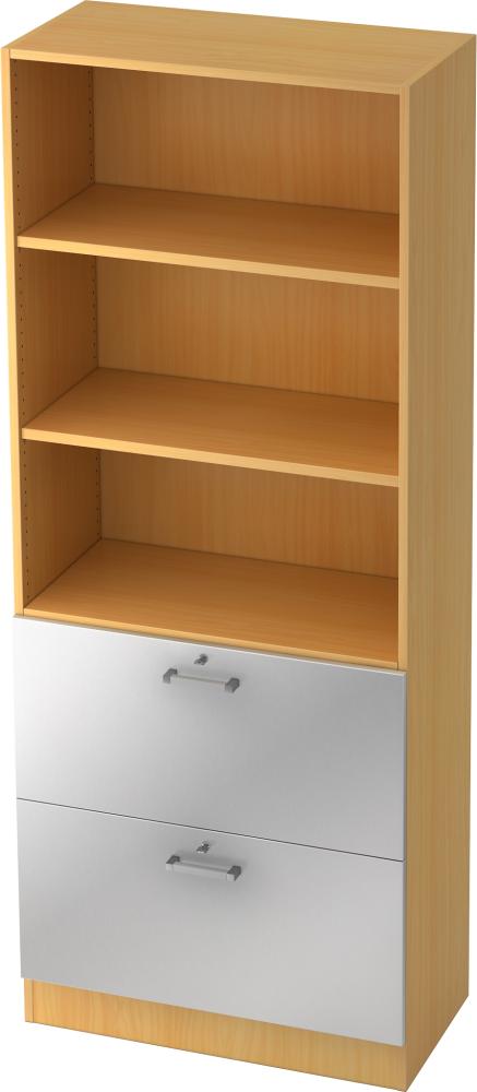 bümö office Aktenschrank mit Hängeregister-Schubladen abschließbar, Büroschrank Holz, 80cm breit in Buche/Silber - Hängeregistratur für Hängeordner, Büro Schrank mit Chromgriffen, 7300-6-S-CE Bild 1