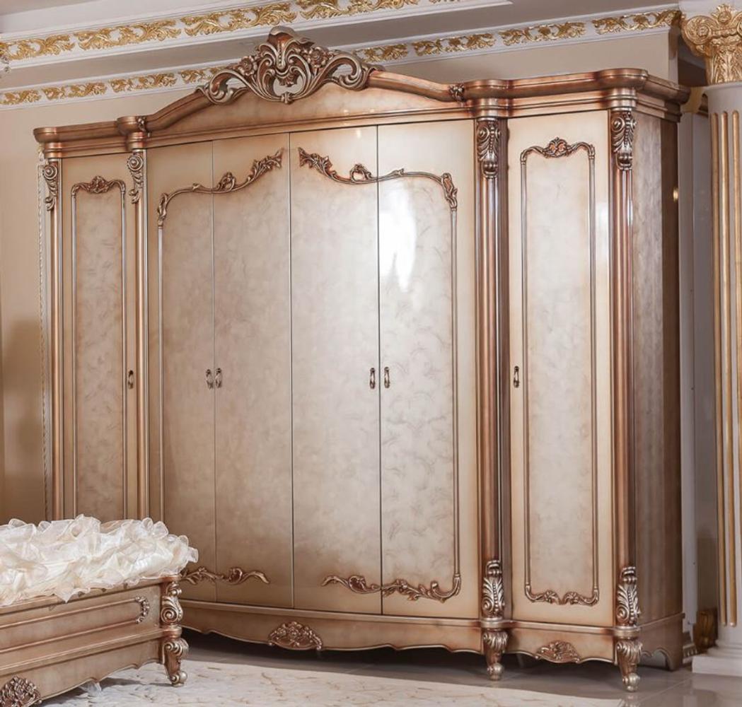 Casa Padrino Luxus Barock Schlafzimmerschrank Kupferfarben / Silber - Prunkvoller Massivholz Kleiderschrank mit 6 Türen - Barock Schlafzimmer & Hotel Möbel - Edel & Prunkvoll Bild 1