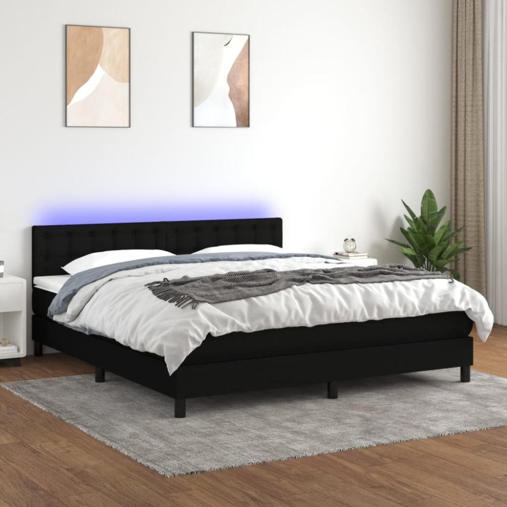 vidaXL Boxspringbett mit Matratze & LED Schwarz 180x200 cm Stoff 3133495 Bild 1