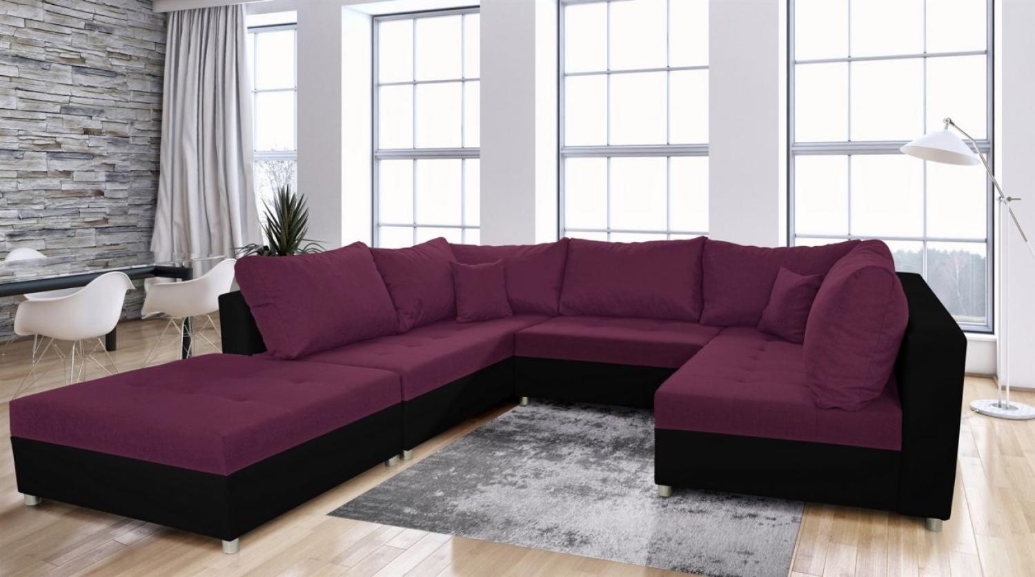 Wohnlandschaft Sofa ANDRO mit Schlaffunktion und Hocker Schwarz-Violett Bild 1