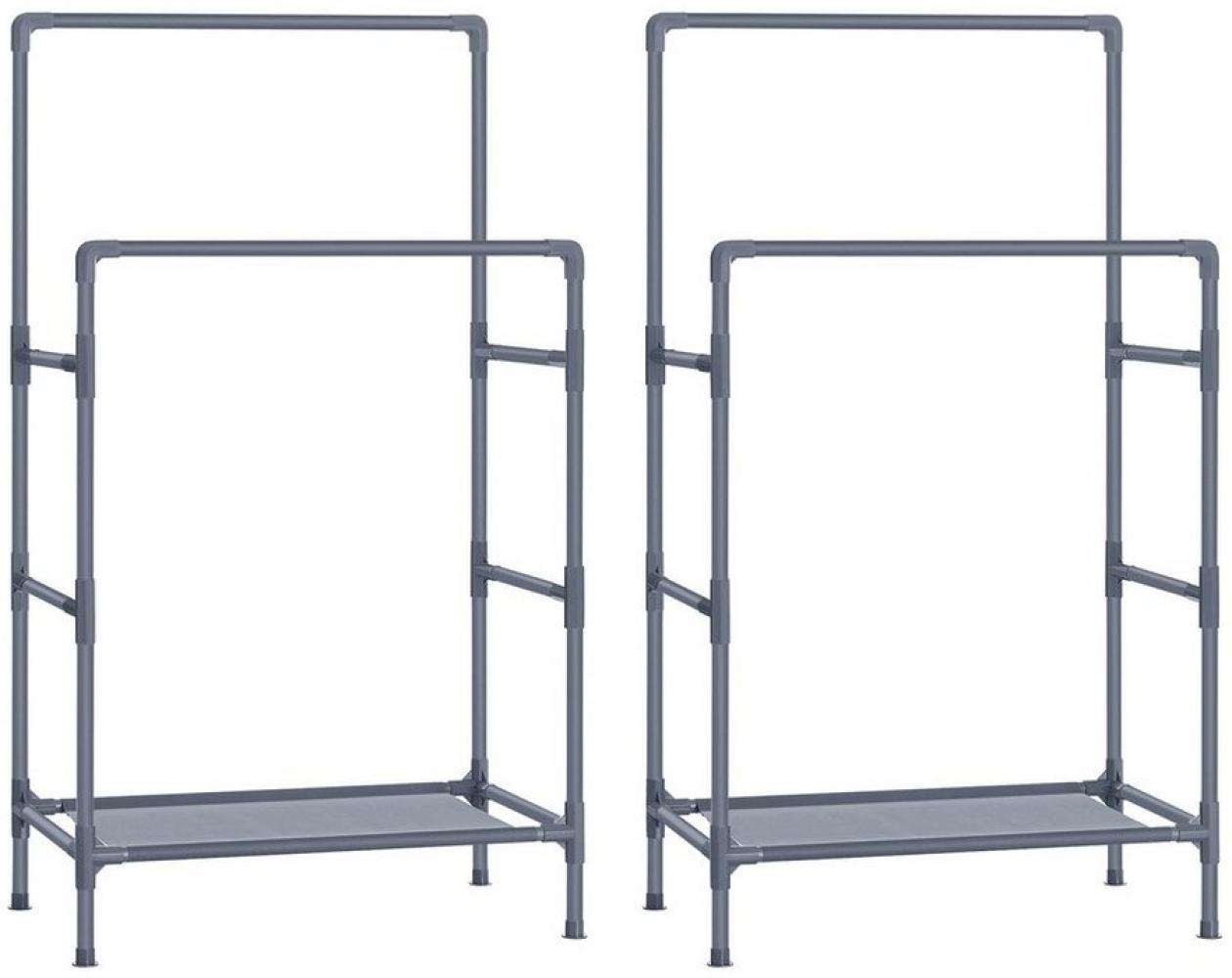 Songmics Kleiderständer, mit 2 Kleiderstangen, 1 Ablage, bis 55 kg belastbar, grau Bild 1