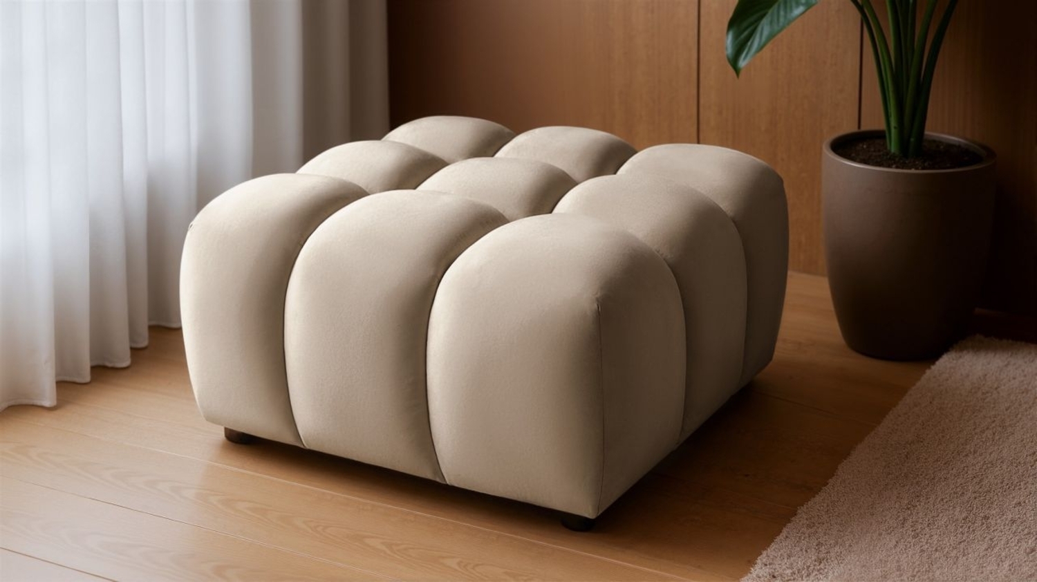 Polsterhocker Designerhocker FLOW in Stoff Bluvel Latte Bild 1